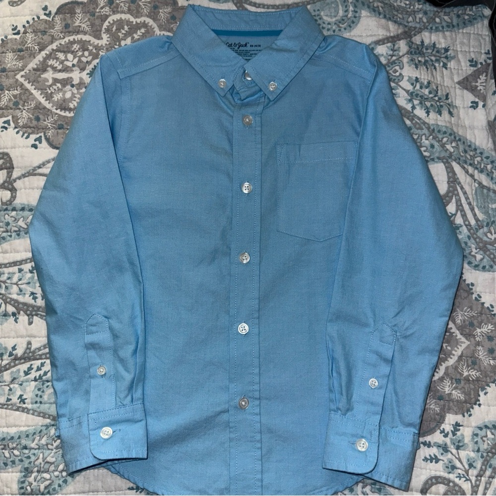 Cat & Jack Boys White Cotton Button Up Shirt Size XS (4/5)